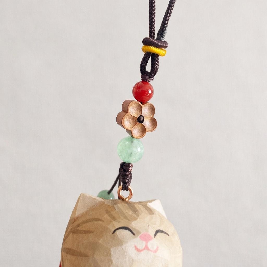 Hand Carved Lucky Cat Charm Wooden Hanging Ornament, Cute Fortune Cat Rearview Mirror Charm, Car Back Charm, Bag Charm, New Year Gift