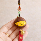 Hand Carved Lucky Chestnut Bag Charm, Wooden Rearview Mirror Hanging Ornament, Cute Keychain, Good Luck Gift, Handmade Wood Pendant
