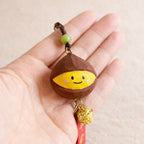 Hand Carved Lucky Chestnut Bag Charm, Wooden Rearview Mirror Hanging Ornament, Cute Keychain, Good Luck Gift, Handmade Wood Pendant