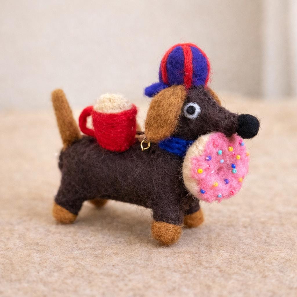 Handmade Felt Dachshund Keychain, Needle Felt Dog Bag Charm, Cute Wool Puppy Pendant, Backpack Charm, Gift for Dog Lovers