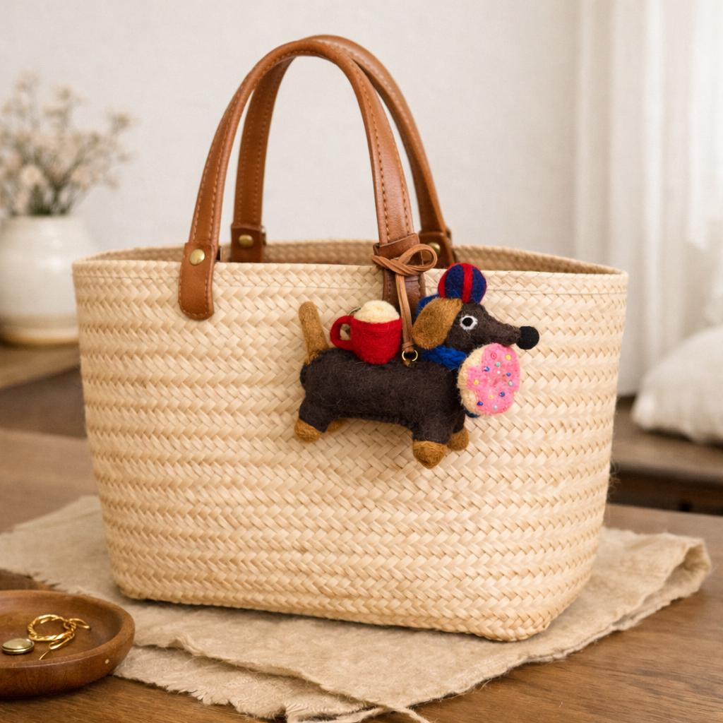 Handmade Felt Dachshund Keychain, Needle Felt Dog Bag Charm, Cute Wool Puppy Pendant, Backpack Charm, Gift for Dog Lovers