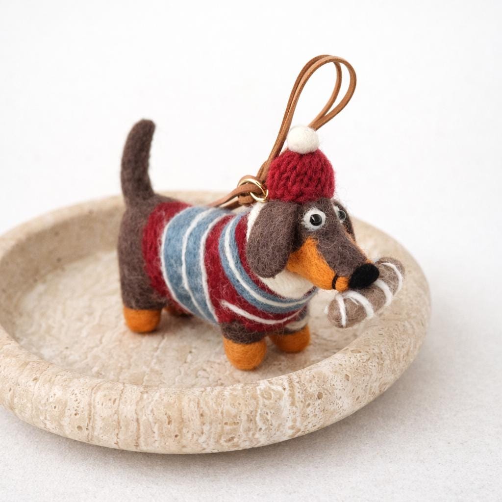 Handmade Felt Dachshund Keychain, Needle Felt Dog Bag Charm, Cute Wool Puppy Pendant, Backpack Charm, Car Mirror Hanging, Gift for Dog Lover