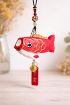 Hand Carved Japanese Style Lucky Koi Fish Car Charm, Good Luck Wooden Hanging Ornament, Rearview Mirror Charm, Bag Charm, Keychain Gift