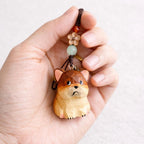 Hand Carved Wooden Dog Keychain, Cute Puppy Bag Charm, Handmade Wood Dog Ornament, Car Mirror Hanging Decor, Dog Lover Gift