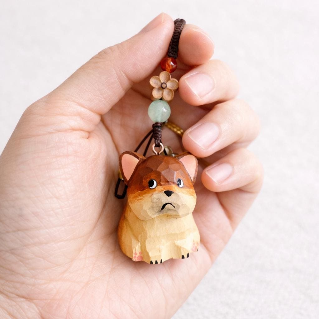 Hand Carved Wooden Dog Keychain, Cute Puppy Bag Charm, Handmade Wood Dog Ornament, Car Mirror Hanging Decor, Dog Lover Gift