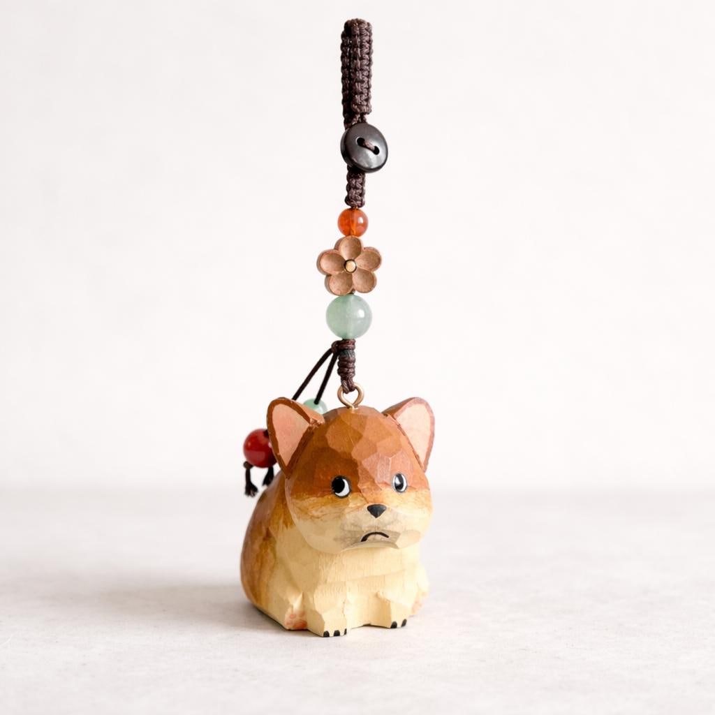 Hand Carved Wooden Dog Keychain, Cute Puppy Bag Charm, Handmade Wood Dog Ornament, Car Mirror Hanging Decor, Dog Lover Gift