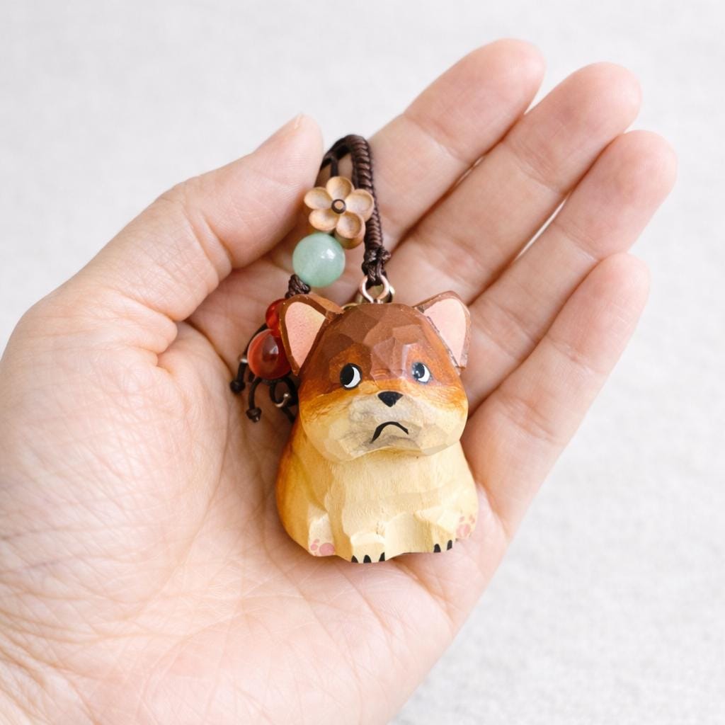 Hand Carved Wooden Dog Keychain, Cute Puppy Bag Charm, Handmade Wood Dog Ornament, Car Mirror Hanging Decor, Dog Lover Gift
