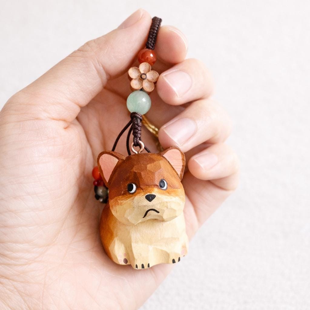 Hand Carved Wooden Dog Keychain, Cute Puppy Bag Charm, Handmade Wood Dog Ornament, Car Mirror Hanging Decor, Dog Lover Gift