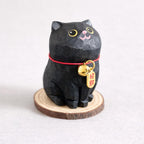 Black Cat Wooden Figurine, Handmade Lucky Cat Decor, Cute Wood Cat Statue, Desk Ornament, Car Decor, Cat Lover Gift