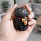 Black Cat Wooden Figurine, Handmade Lucky Cat Decor, Cute Wood Cat Statue, Desk Ornament, Car Decor, Cat Lover Gift