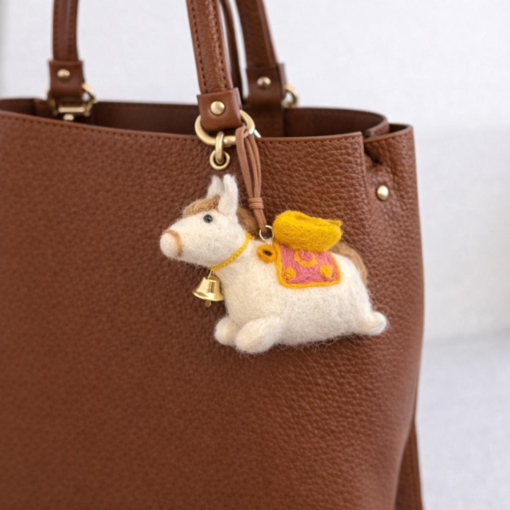 Handmade Felt Horse Keychain, Cute Wool Horse Bag Charm with Wings & Bell, Backpack Charm, Car Mirror Hanging Ornament, Handmade Animal Gift