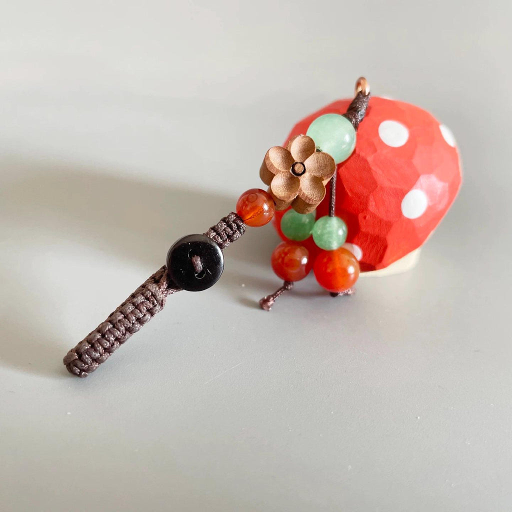 Hand Carved Wooden Mushroom Keychain, Cute Forest Style Mushroom Charm, Bag Charm Car Accessory, Woodland Decor Gift, Mini Wood Ornament