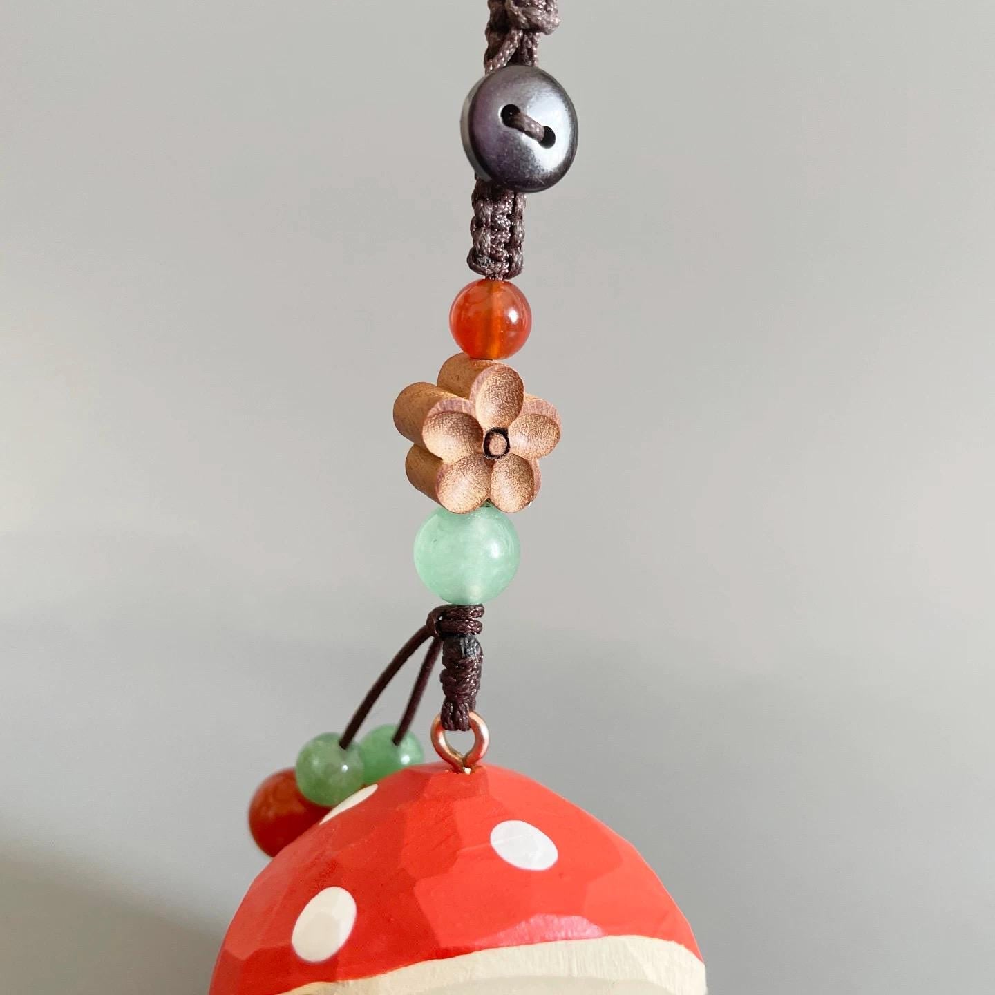 Hand Carved Wooden Mushroom Keychain, Cute Forest Style Mushroom Charm, Bag Charm Car Accessory, Woodland Decor Gift, Mini Wood Ornament