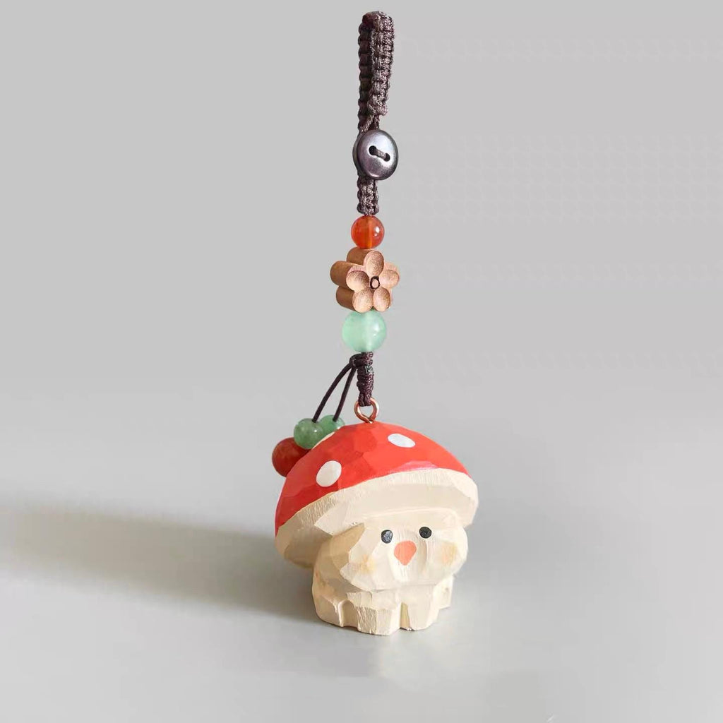 Hand Carved Wooden Mushroom Keychain, Cute Forest Style Mushroom Charm, Bag Charm Car Accessory, Woodland Decor Gift, Mini Wood Ornament