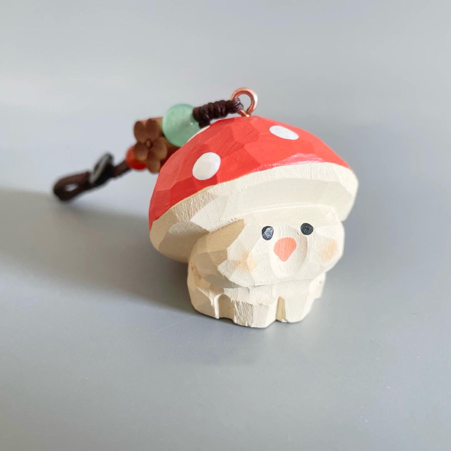 Hand Carved Wooden Mushroom Keychain, Cute Forest Style Mushroom Charm, Bag Charm Car Accessory, Woodland Decor Gift, Mini Wood Ornament