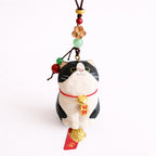 Hand Carved Lucky Cat Hanging Ornament, Wooden Maneki Neko Car Charm, Good Luck Cat Pendant, Bag Charm Keychain Gift, Cute Japanese Decor