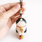 Hand Carved Lucky Cat Hanging Ornament, Wooden Maneki Neko Car Charm, Good Luck Cat Pendant, Bag Charm Keychain Gift, Cute Japanese Decor