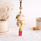 Japanese Style Lucky Cat Car Hanging Charm, Hand Carved Wooden Maneki Cat Ornament, Good Luck Rearview Mirror Decor, Bag Charm Gift