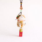 Japanese Style Lucky Cat Car Hanging Charm, Hand Carved Wooden Maneki Cat Ornament, Good Luck Rearview Mirror Decor, Bag Charm Gift