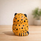 Japanese Hand Carved Wooden Lucky Leopard Figurine, Cute Animal Desk Decor, Handmade Wood Sculpture, Good Luck Gift, Office Shelf Decoration