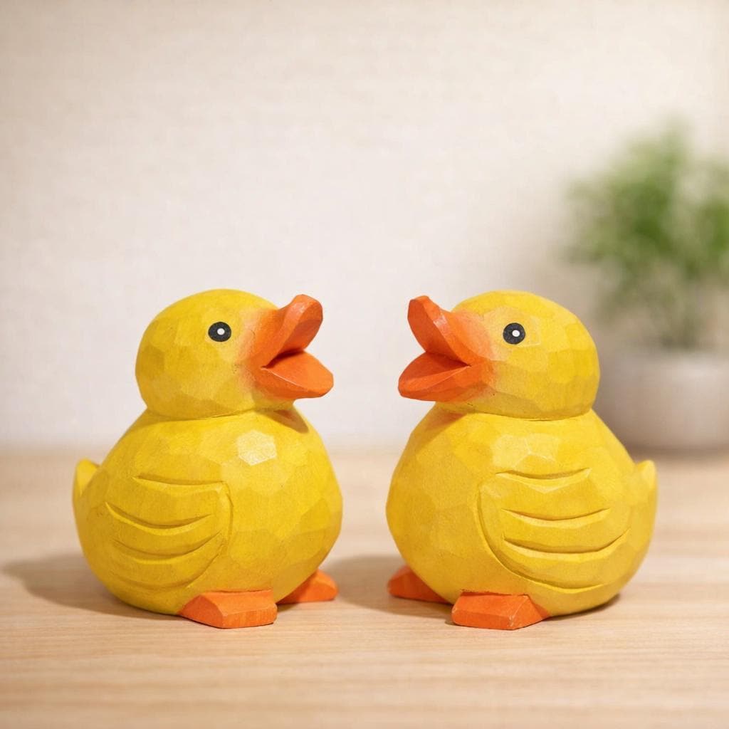 Hand Carved Wooden Duck Figurine, Cute Yellow Duck Desk Decor, Handmade Wood Animal Sculpture, Unique Gift, Nursery Shelf Decoration