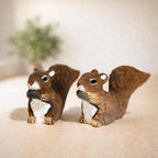Hand Carved Wooden Squirrel Figurine, Cute Woodland Animal Decor, Mini Handmade Desk Ornament, Wood Sculpture Gift