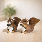 Hand Carved Wooden Squirrel Figurine, Cute Woodland Animal Decor, Mini Handmade Desk Ornament, Wood Sculpture Gift