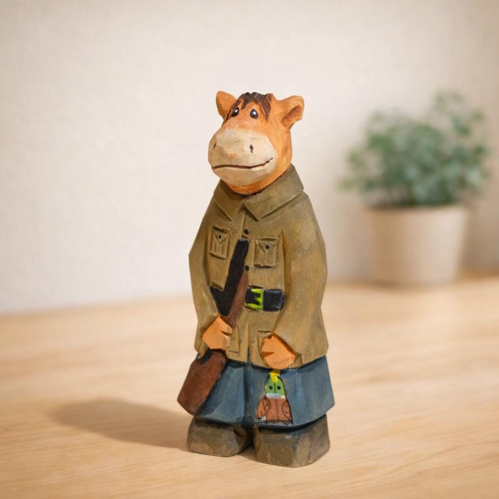 Hand Carved Wooden Canadian Deer Figurine, Forest Hunter Sculpture, Cute Woodland Animal Decor, Handmade Desk Ornament, Rustic Wood Gift