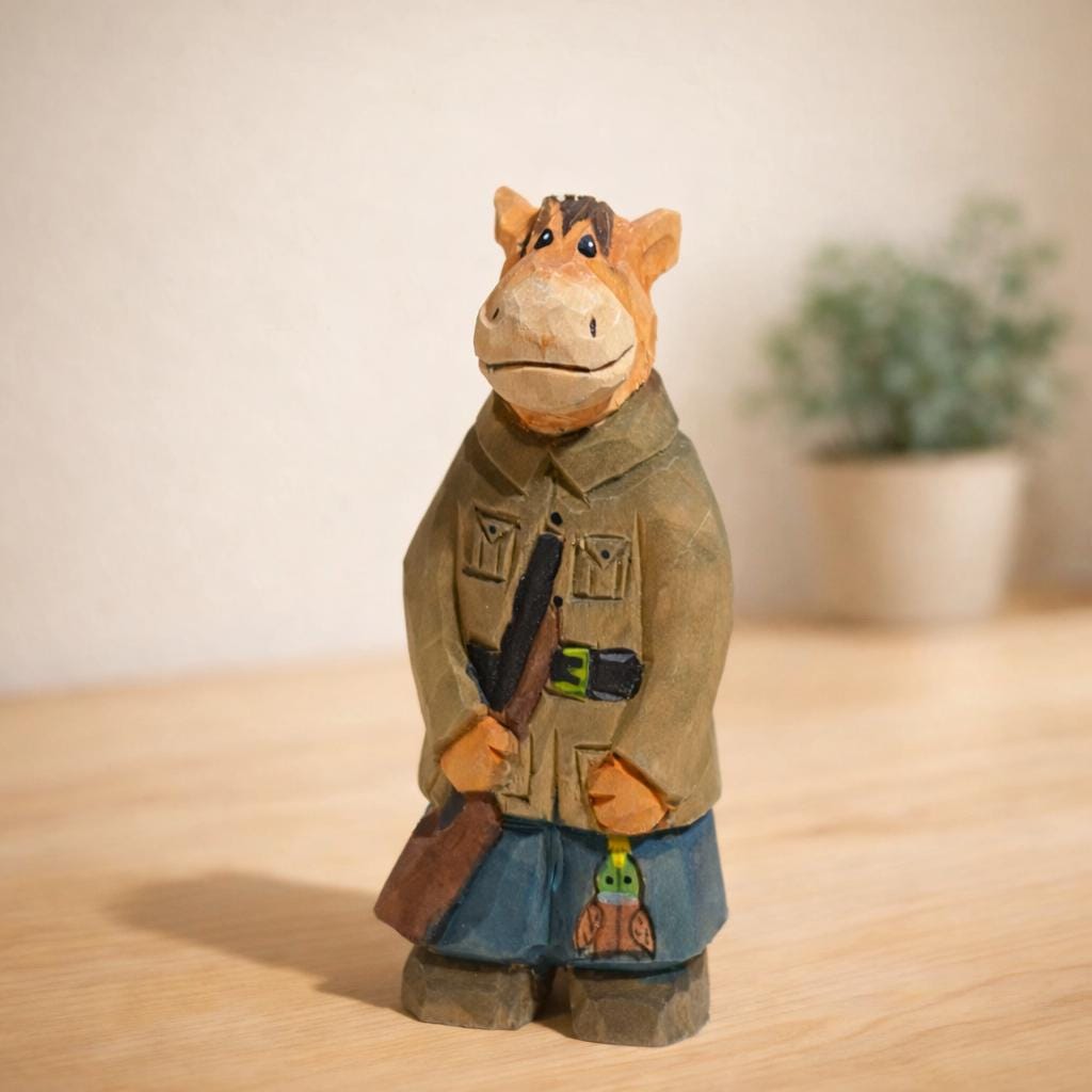 Hand Carved Wooden Canadian Deer Figurine, Forest Hunter Sculpture, Cute Woodland Animal Decor, Handmade Desk Ornament, Rustic Wood Gift
