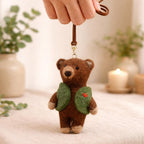 Handmade Felt Bear Keychain in Green Vest, Cute Wool Teddy Bag Charm, Needle Felt Animal Pendant, Handmade Gift, Car Hanging Bear Ornament