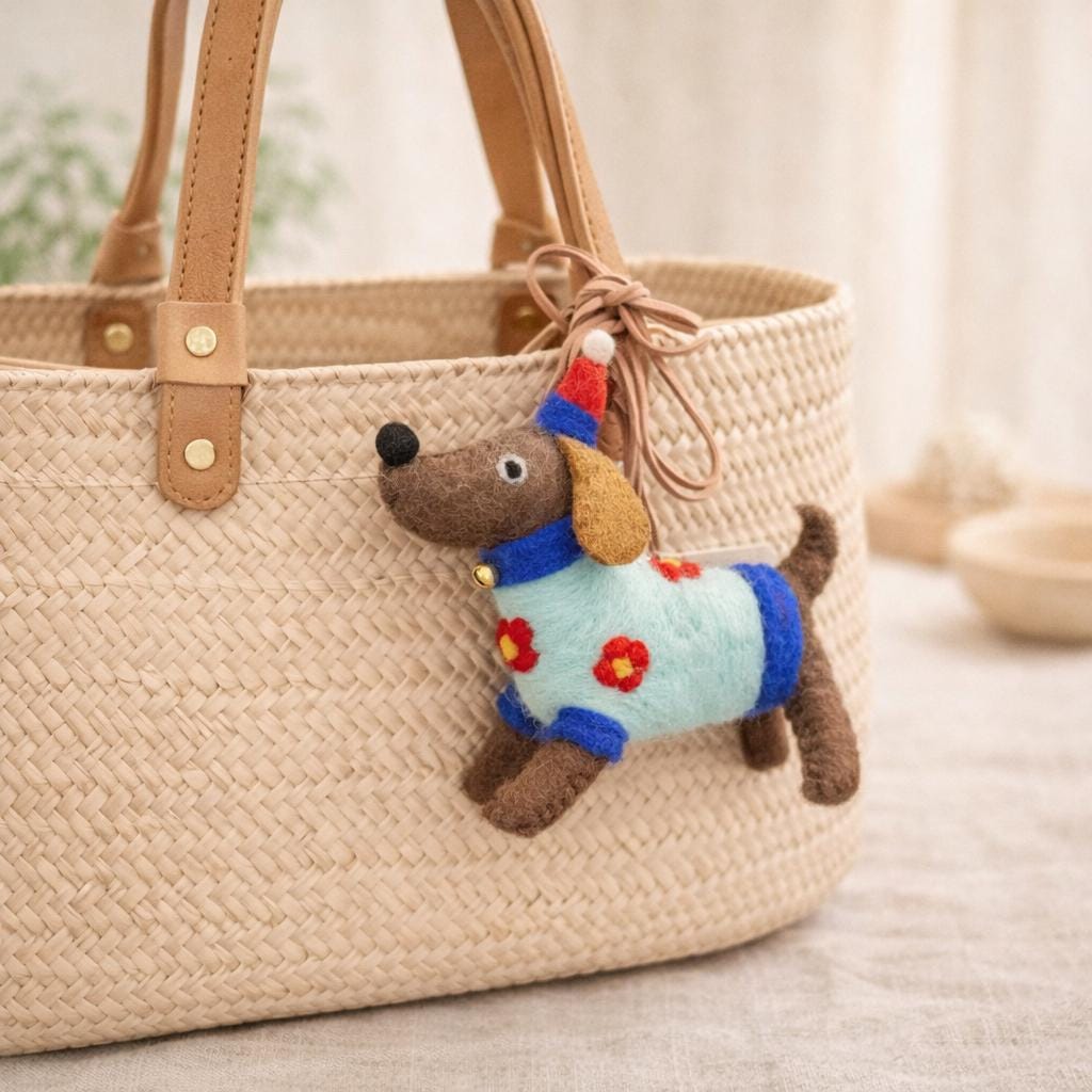 Handmade Felt Dog Keychain, Wool Felt Puppy Bag Charm, Cute Dog Ornament, Car Mirror Hanging, Handmade Gift for Dog Lovers, Soft Felt Animal