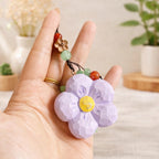 Hand Carved Peach Wood Plum Blossom Keychain, Lucky Wooden Flower Charm, Handmade Bag Pendant, Natural Wood Car Charm, Gift for Her