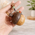 Hand Carved Wooden Acorn Keychain, Peach Wood Acorn Charm, Natural Wood Bag Pendant, Handmade Lucky Keychain, Cute Woodland Gift