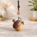 Hand Carved Wooden Acorn Keychain, Peach Wood Acorn Charm, Natural Wood Bag Pendant, Handmade Lucky Keychain, Cute Woodland Gift