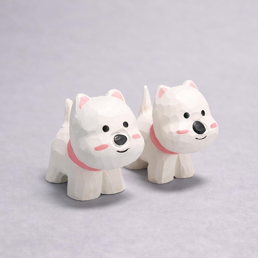Hand Carved West Highland Terrier Wooden Figurine, Mini Westie Dog Desk Decor, Solid Wood Puppy Ornament, Dog Lover Gift, Office Shelf Decor