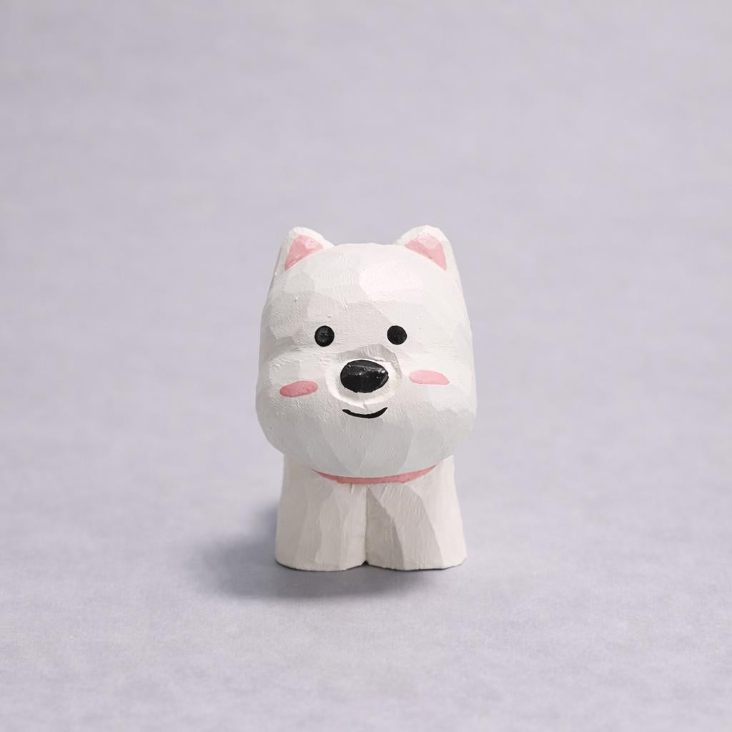 Hand Carved West Highland Terrier Wooden Figurine, Mini Westie Dog Desk Decor, Solid Wood Puppy Ornament, Dog Lover Gift, Office Shelf Decor