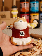 Hand Carved Shiba Inu Wooden Figurine, Lucky Dog Desk Decor, Cute Shiba Statue, Wood Puppy Ornament, Gift for Dog Lovers, Office Shelf Decor