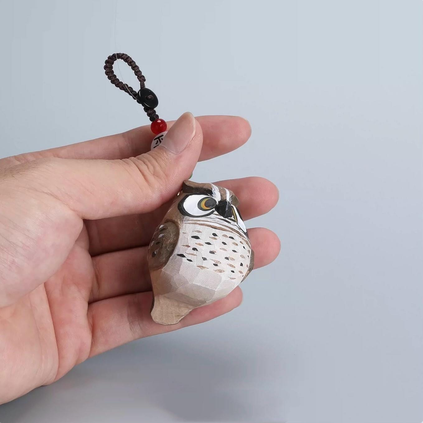 Hand Carved Owl Wooden Keychain, Cute Owl Bag Charm, Wood Animal Keyring, Car Key Pendant, Handmade Gift for Bird Lovers, Lucky Owl Charm