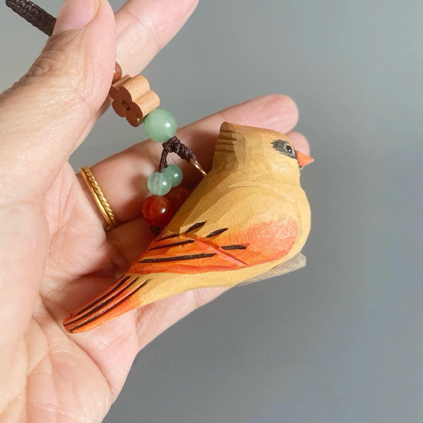 Hand Carved Yellow Bird Wooden Keychain, Cute Sparrow Bag Charm, Wood Bird Keyring, Car Key Pendant, Handmade Nature Gift, Lucky Bird Charm