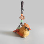 Hand Carved Yellow Bird Wooden Keychain, Cute Sparrow Bag Charm, Wood Bird Keyring, Car Key Pendant, Handmade Nature Gift, Lucky Bird Charm
