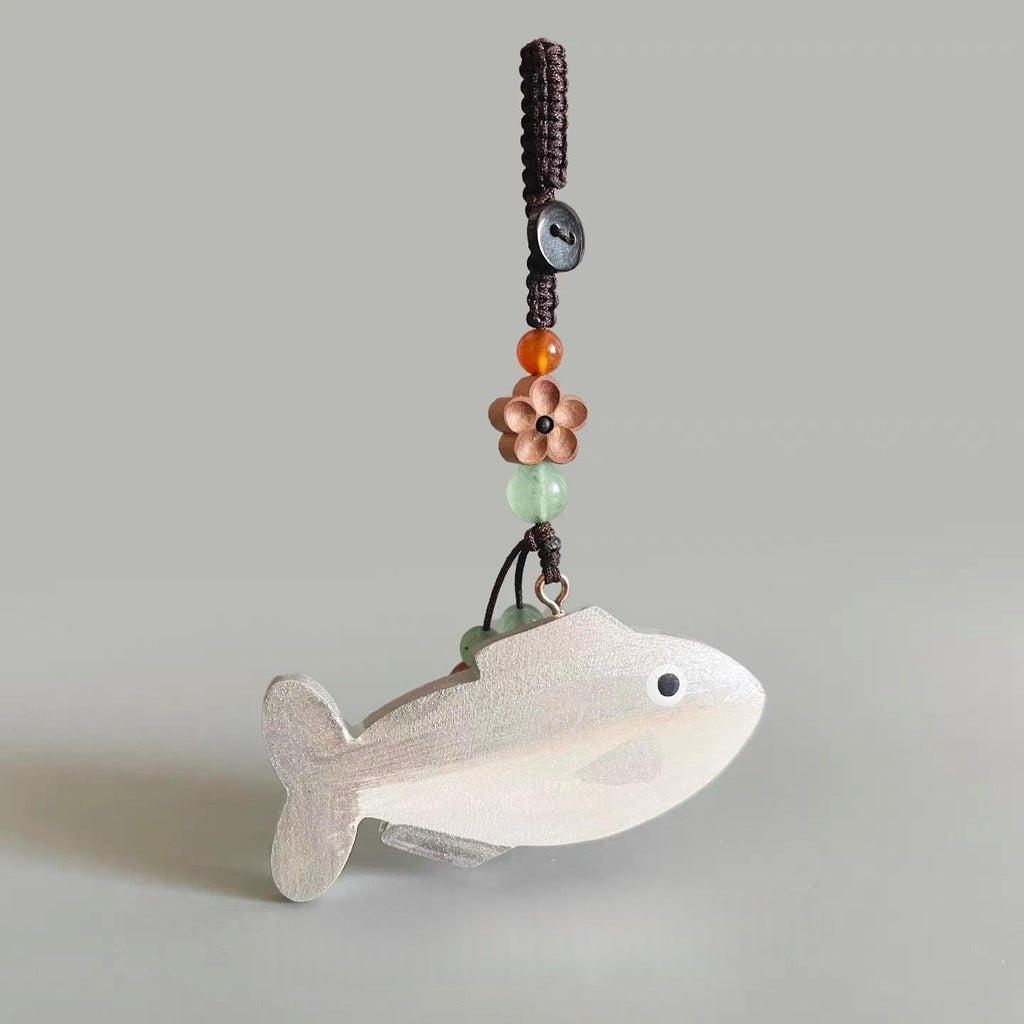 Hand Carved Wooden Fish Keychain, Minimalist Fish Bag Charm, Cute Ocean Animal Keyring, Small Wood Fish Pendant, Nature Inspired Gift
