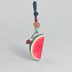 Hand Carved Wooden Watermelon Keychain, Cute Fruit Bag Charm, Summer Watermelon Keyring, Mini Wood Fruit Pendant, Handmade Gift for Her