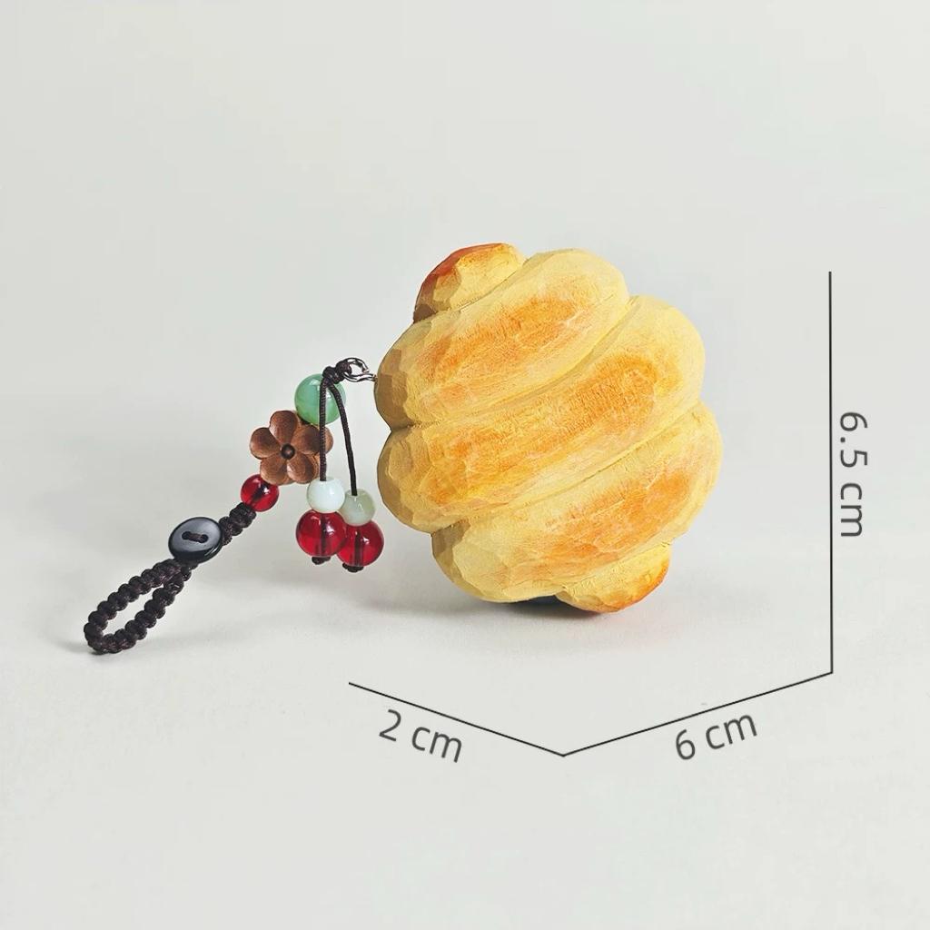 Hand Carved Bread Keychain, Wooden Croissant Charm Cute Food Keyring, Handmade Bag Charm, Car Key Holder Gift for Food Lovers