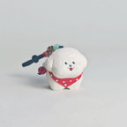 Hand Carved White Dog Keychain, Wooden Puppy Charm, Cute Dog Keyring, Handmade Bag Charm, Car Key Holder, Gift for Dog Lovers