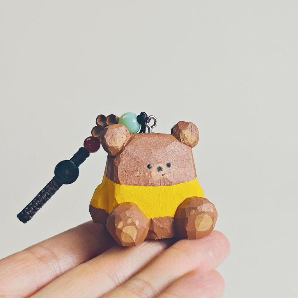 Hand Carved Wooden Bear Keychain, Cute Bear Bag Charm, Ornament, Wooden Animal Key Ring, Backpack Accessory, Handmade Gift for Animal Lovers