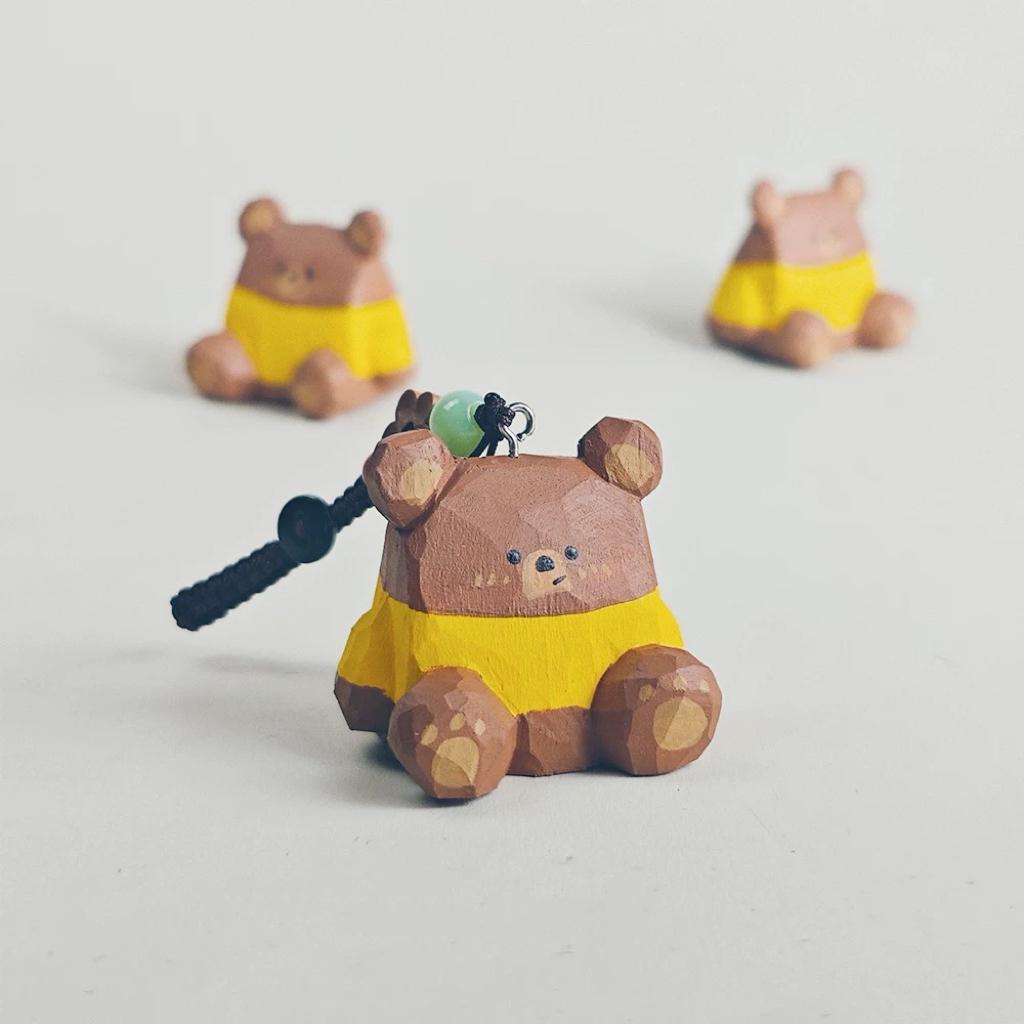 Hand Carved Wooden Bear Keychain, Cute Bear Bag Charm, Ornament, Wooden Animal Key Ring, Backpack Accessory, Handmade Gift for Animal Lovers
