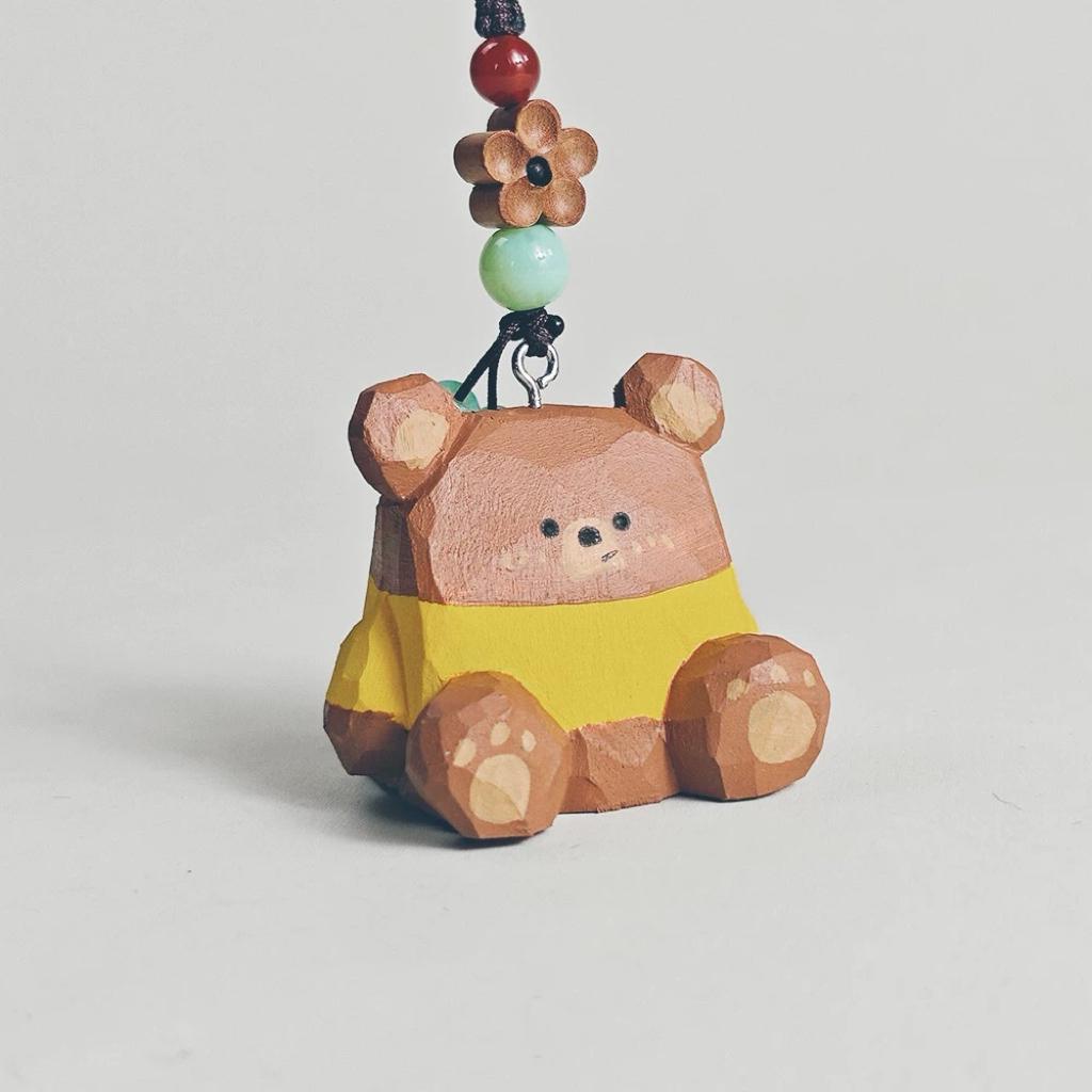 Hand Carved Wooden Bear Keychain, Cute Bear Bag Charm, Ornament, Wooden Animal Key Ring, Backpack Accessory, Handmade Gift for Animal Lovers