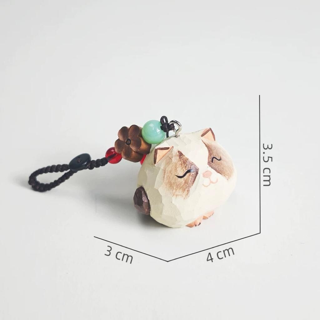 Hand Carved Wooden Cat Keychain, Handmade Japanese Style Cat Charm, Miniature Wood Pendant, Cute Animal Bag Charm, Car Key Accessory, Gift