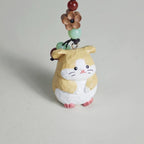 Handmade Wooden Hamster Keychain, Japanese Style Miniature Lucky Hamster Charm, Cute Animal Wood Pendant, Handcrafted Bag Charm, Lucky Gift