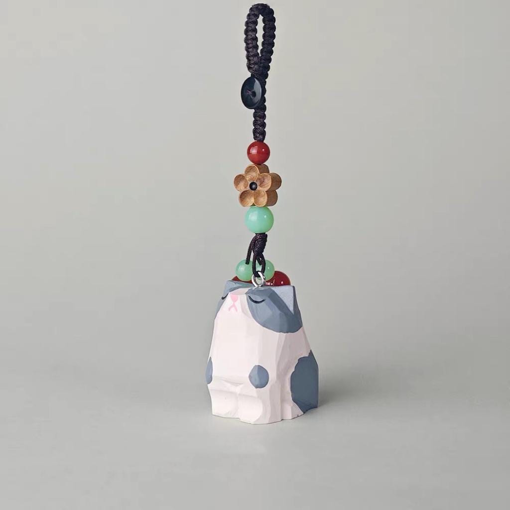 Handmade Wooden Cat Keychain, Japanese Style Miniature Lucky Charm, Handcrafted Pendant, Cute Animal Bag Charm, Lucky Gift, Wooden Keyring
